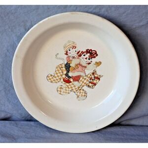 Vintage Raggedy Ann & Andy Childrens Ceramic Cereal Bowl Nurseryware Dish White